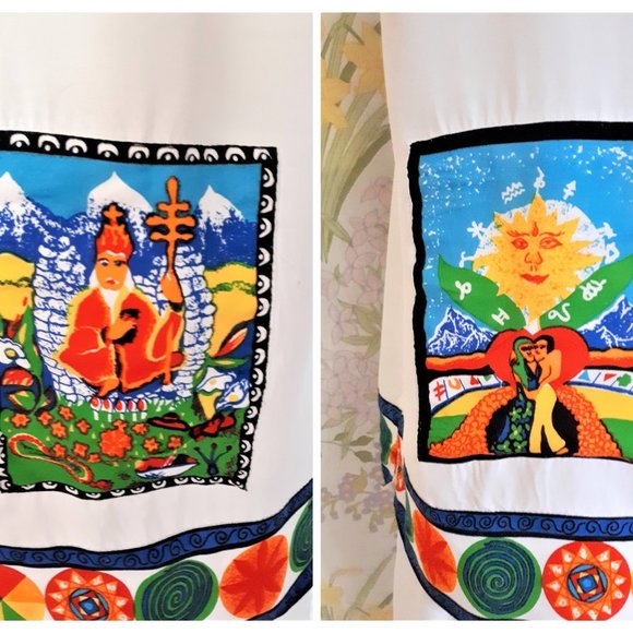 Vintage 1980s Lori Ann Sleeveless Midi Dress Mystical Symbols S 10 - Picture 11 of 13